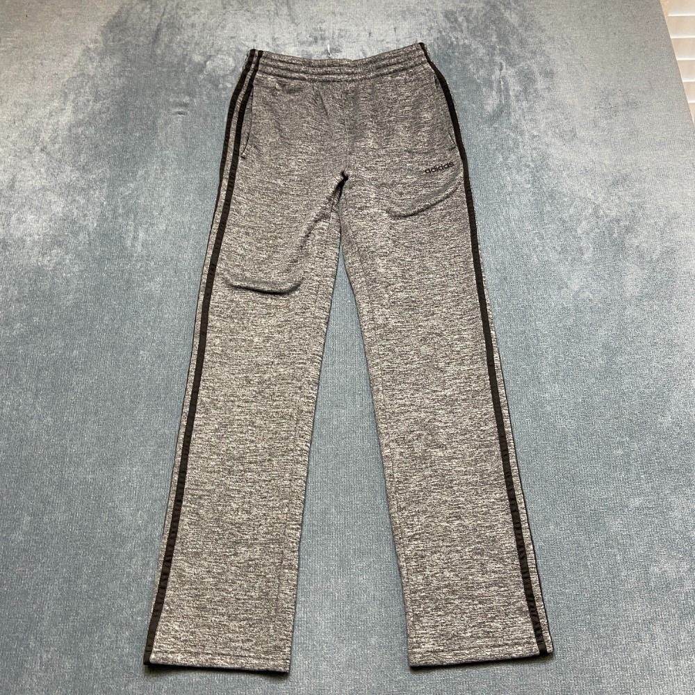 Adidas Sweatpants Boys 25 Heather Gray 3 Stripes Logo Fleece Lined Performance